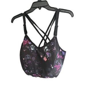 Lane Bryant LIVI Black Floral‎ Athleisure Workout Wire Free Sports Bra Size 44D